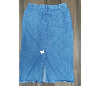 Vtg Orvis maxi denim skirt size 18 W Y2K  90s slit in back w/ butterfly detail